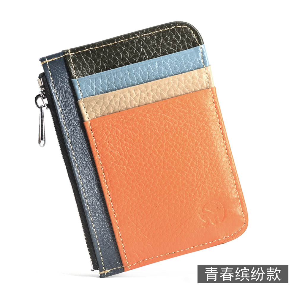 Small Round Elephant Head Layer Cow Leather Card Bag Driving License Piece Lady Laced Zero Money Bag Silver Line Card Clips Youthful Bump Color Bag