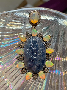 Eyw European British British return Natural Sculpture Tanzan Stone Opal's Diamond Silver Gold