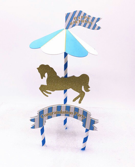 Birthday Cake Accessories Swivel Trojan Horse Amusement Park Solid Plug-in Cake Decorations Insert Flag Plugin Suit