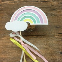 Gorgeous Romantic Little Fresh Pink Ribbon silk with big rainbow Cloud Dot Birthday Cake inserts Sweet Terrace Decoration Items