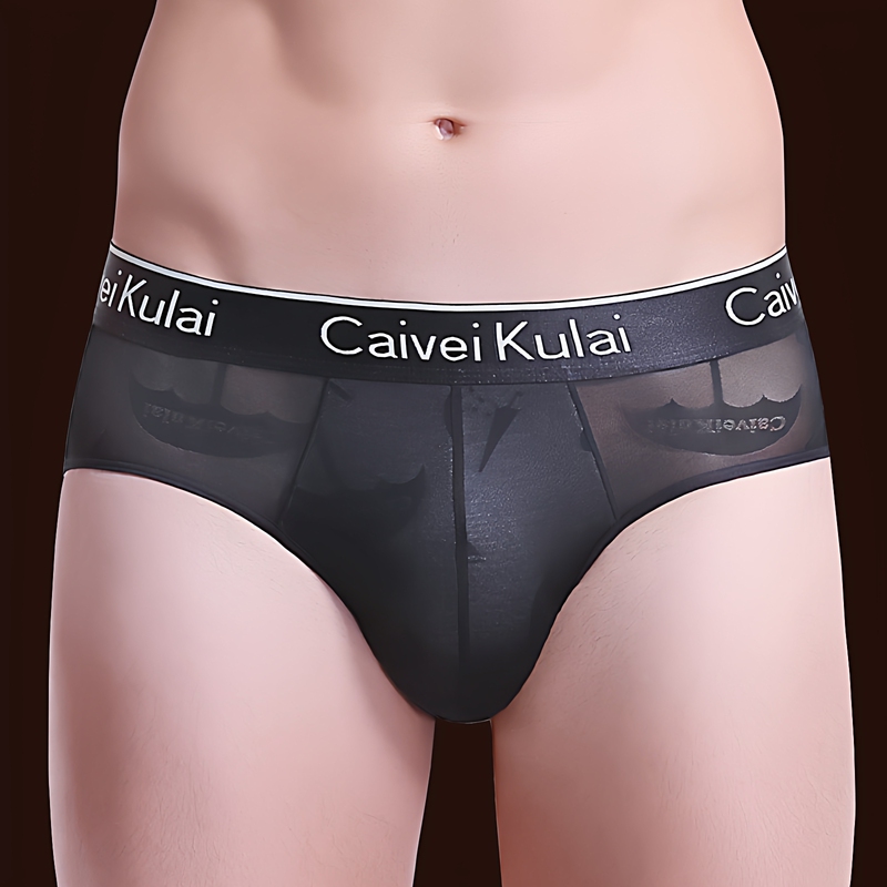 Ultra-Thin Mesh Hollow Ice Silk Cool and Breathable Men's Sexy Antibacterial Three-Dimensional Cut Jacquard Slightly See-Through Men's Briefs