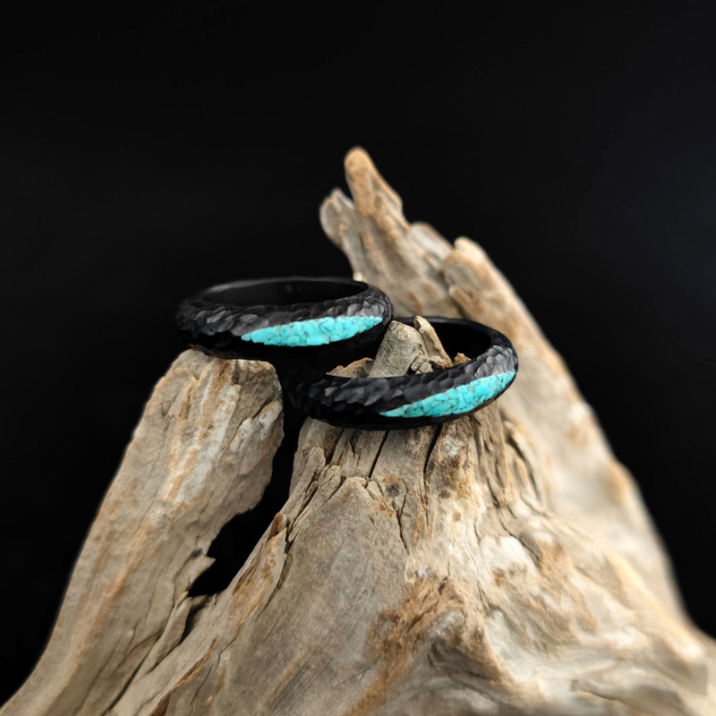 Xixi Niche Design Warm Pine Purple Ebony Raw Turquoise Couple Rings Handmade Gift for Women and Men Xixi Niche Design Warm Pine Purple Ebony Raw Turquoise Couple Rings Handmade Gift for Women and Men