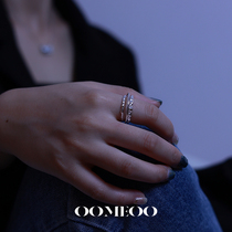 OOMEO Back Gallery Deep Shadow 925 Pure Silver Opening Ring Men And Women Small Crowd Design Lukewarm Three Layers Of Interwoven Rings