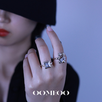 5 Fold Clear Cabin Filmed Payment Pure Silver Ring Womens Little Crowd Design Sensation Doing Old Cool Dark Black Ensemble Zircons Tide