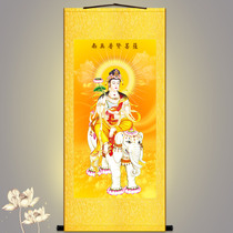 Huayan Three Saints Samantabhadra clear Buddha statue hanging painting Buddhist hall living room decorative painting hanging painting silk scroll painting