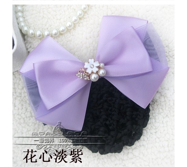 Tiếp viên Ngân hàng Y tá Khách sạn Màu xanh tím Handmade Hoa kẹp tóc chuyên nghiệp Hàn Quốc Tóc lưới Mũ nón Net Pocket - Phụ kiện tóc băng đô vải