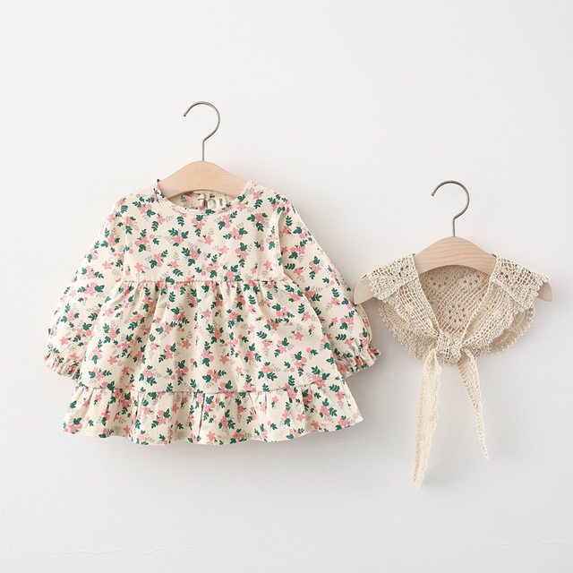 Baby girl dress girls 2022 new style Korean version 2 baby autumn clothes 1 year old cotton clothes princess skirt