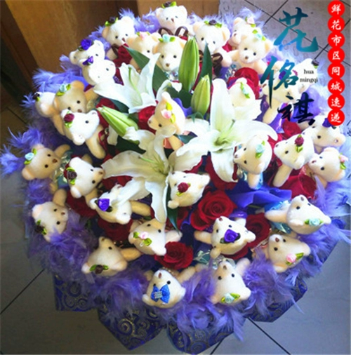 Cửa hàng hoa Shuangyashan Mudanjiang gửi hoa gấu bó hoa hoạt hình hộp quà tặng bạn gái bạn gái sinh nhật thành phố thể hiện - Hoa hoạt hình / Hoa sô cô la