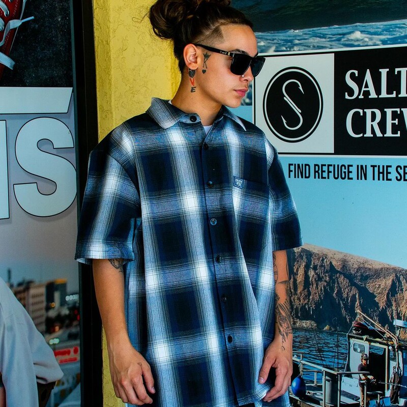 Fb County Checker Shirt Rap-Style Loose-Fitting Chicano West Coast Flannel Plaid Shirt