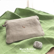In stock Deer Family Nakagawa Masashichi Store Embroidered Linen Storage Bag Coin Bag Cosmetic Bag