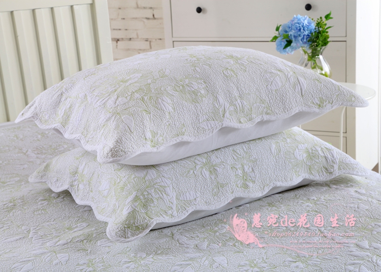 lớp đặc biệt Tây ba mảnh rộng chiều thêu bông bông đã được rửa sạch đúp nắp khăn trải giường màu trắng - Trải giường drap bọc nệm