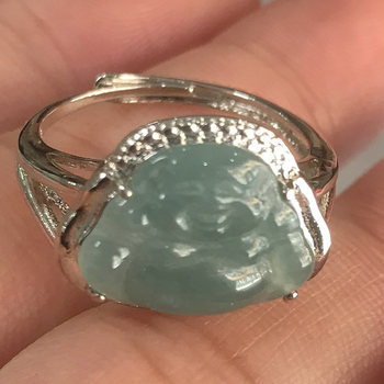 Natural a-grade jadeite maitreya buddha ring jade buddha inlaid ring jade peace buddha ring ring female living ring