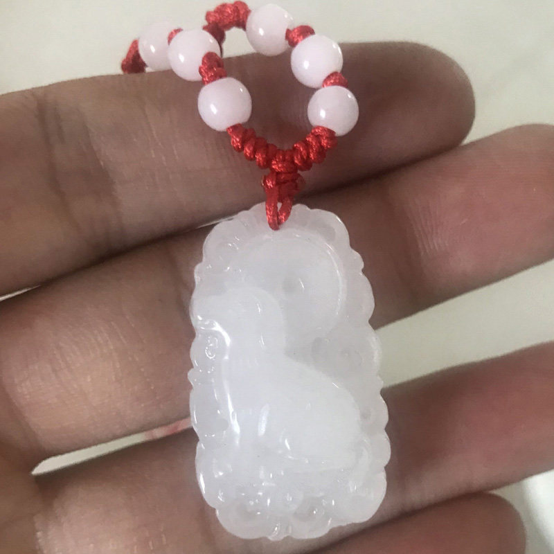 Natural Xinjiang white jade A goods zodiac dog pendant jade women's 12 zodiac jade pendant wang luck