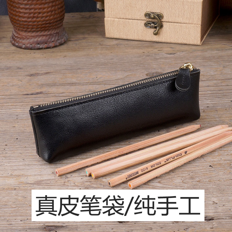 Pen bag male real leather elementary school students stationery bag female waterproof head coat skin pure hand - made simple