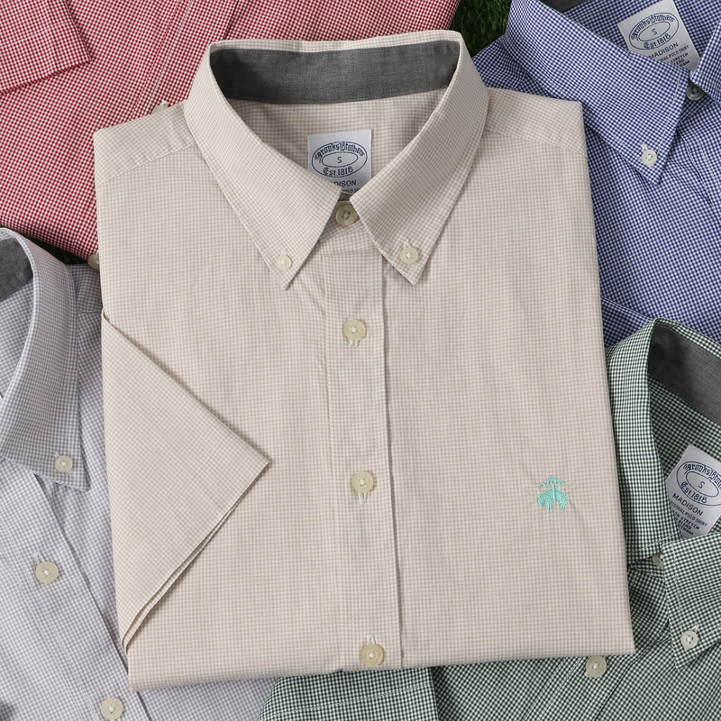 Ole Genuine Brooks Brothers Pure Cotton Short-Sleeved Shirt Summer Casual Plaid Shirt