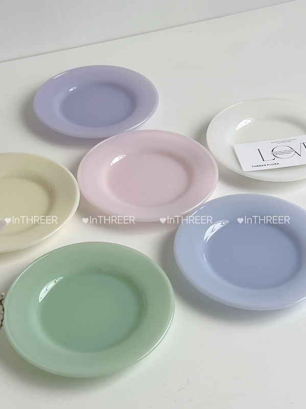 Inthreer Korea ins Wind Milk Jade Glass Plate Dessert Plate Coffee Saucer Gift Home Use Blue Pink