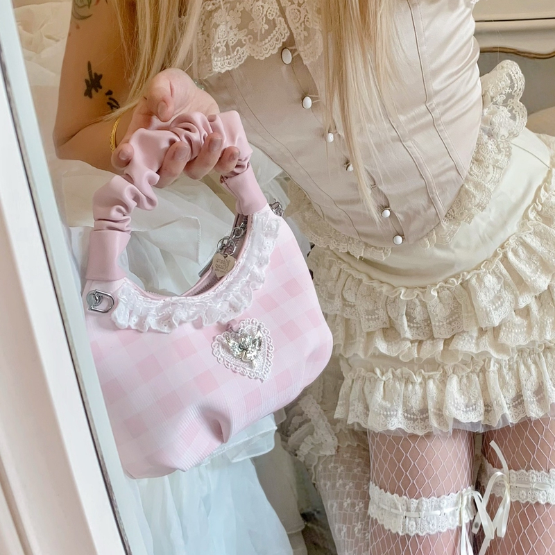 Pinkyo Original Heart Angel Plaid Handbag Japanese Style Sweet and Elegant Princess Style Shoulder Crossbody Bag Pinkyo Original Heart Angel Plaid Handbag Japanese Style Sweet and Elegant Princess Style Shoulder Crossbody Bag
