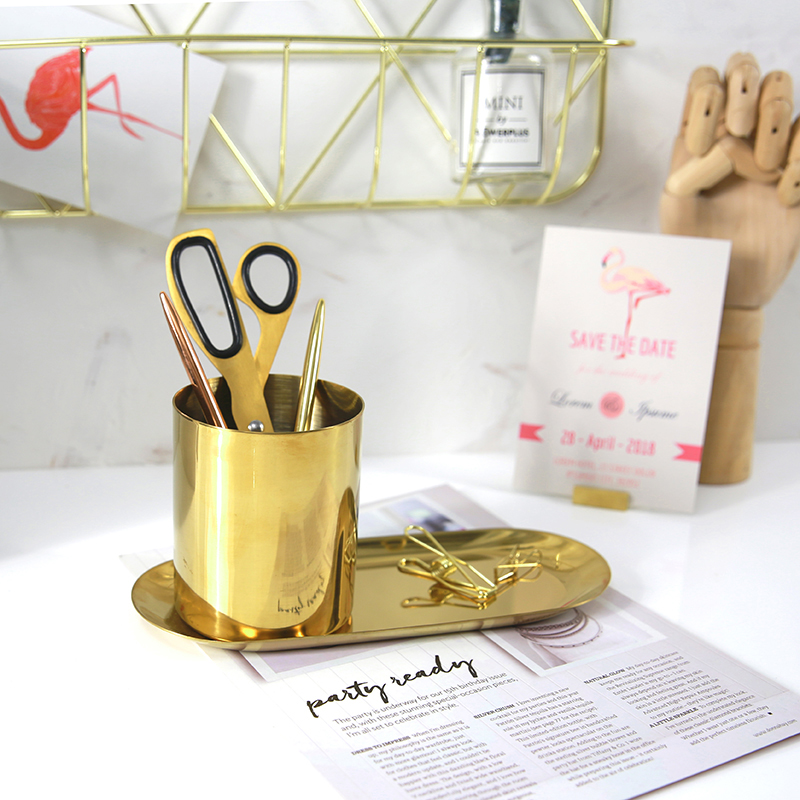 Nordic Danish Brass gold pen holder American garden vase Model house Decoration Makeup brush barrel FermLiving