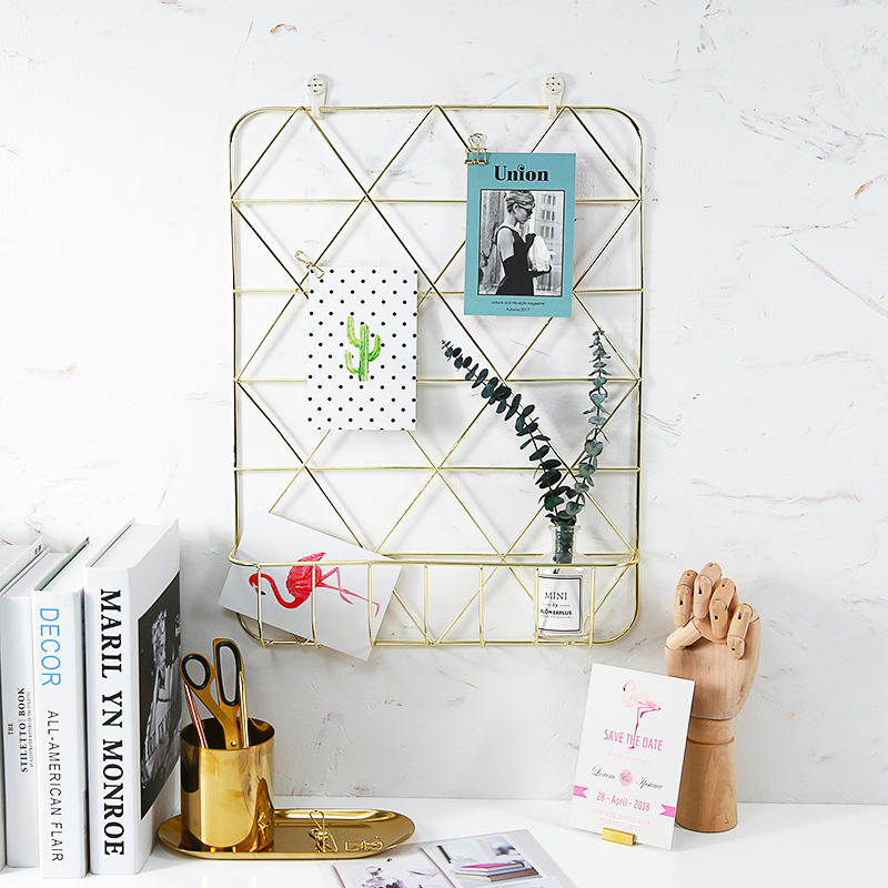 Nordic ins bedroom Gold grid wrought iron photo wall Decoration Creative wall wrought iron grid pylons Star light