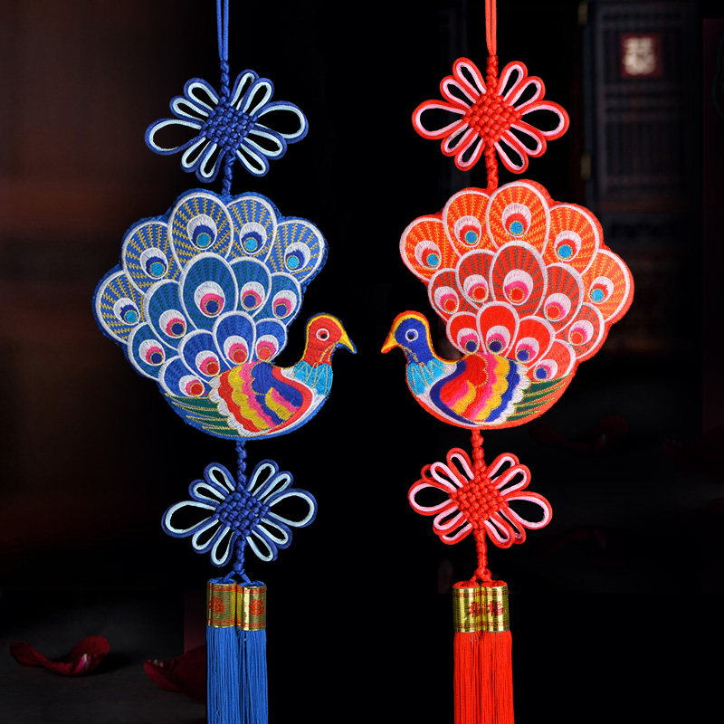 Pendant home accessories living room decoration embroidery peacock open screen indoor room corridor entrance Chinese knot hanging jewelry