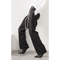 LAN VIVIER pioneer niche pearl chain thin personality three-dimensional folding wide legs loose trousers women