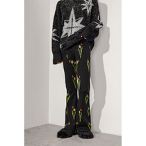 LAN VIVIER early spring new tulip jacquard high waist elastic versatile fashionable knitted casual pants women