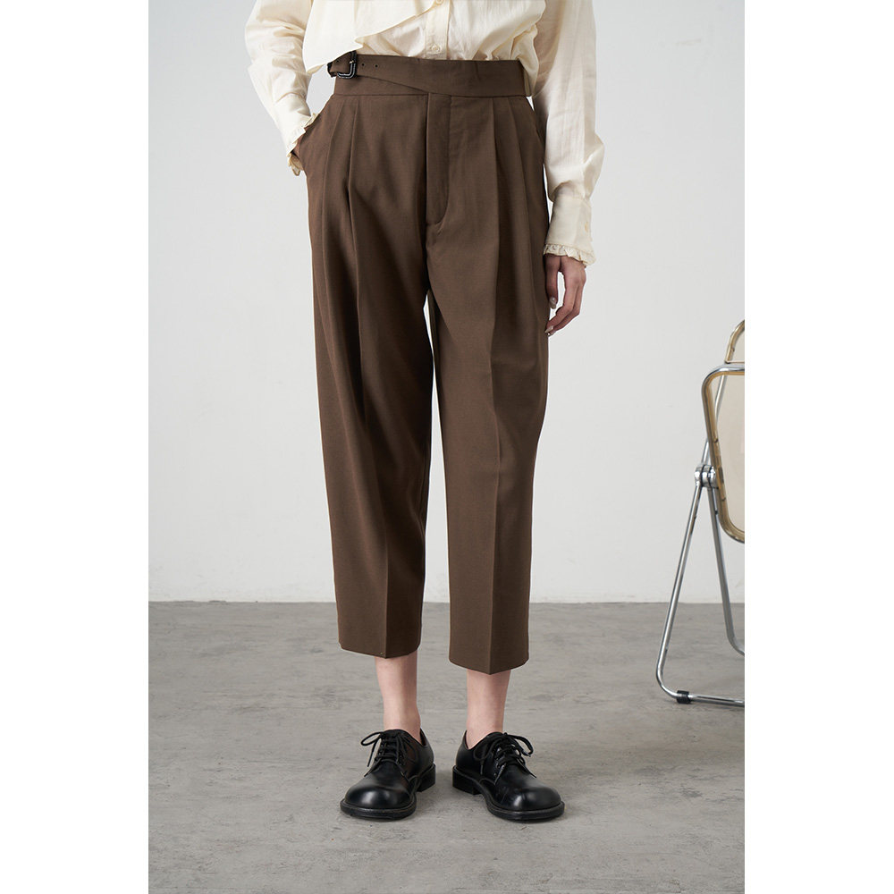 LAN VIVIER asymmetrical high waist tapered Western pants belt buckle straight cylinder not pick up leg type commuter 9 Pants