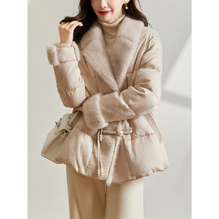 Jianman [Gentle Oriental] Mink Fur National Style Jacquard New Chinese Style Button Closure Real Goose down Winter Coat
