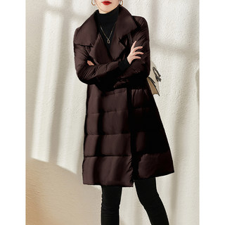 Jianman [the Temperature of a Hug] Genuine 90% White Goose down Packable Turn-Down Collar Mid-Length Puffer Jacket for Women