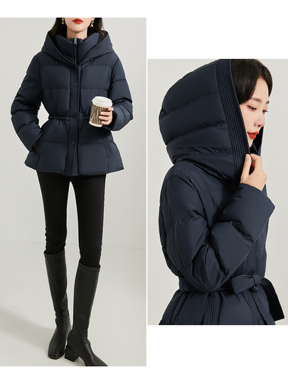 Jianman genuine 90 white goose down literary retro hooded lace-up waist short down jacket thickened bread jacket for women winter