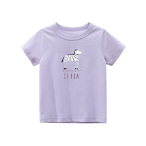 2022 Girls purple T - shirt purple baby half sleeve cartoon zebra cute tops blouse 6 years old