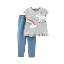 Girls cotton short sleeve T-shirt leggings 2 sets summer Pony Rainbow thin jeans baby half sleeve 7 years old