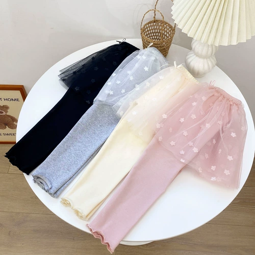 Юбка, детские хлопковые леггинсы, штаны, летний комплект, три цвета, в цветочек, облегающий крой