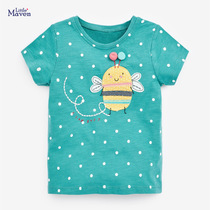 Girls wave dots baby bee embroidered short sleeves T shirt cotton cotton baby jacket baby gas 5 and a half sleeves foreign trade
