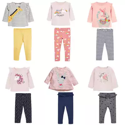 Girl autumn 2021 New Baby foreign school two-piece set baby cartoon floral flower long sleeve T-shirt pants