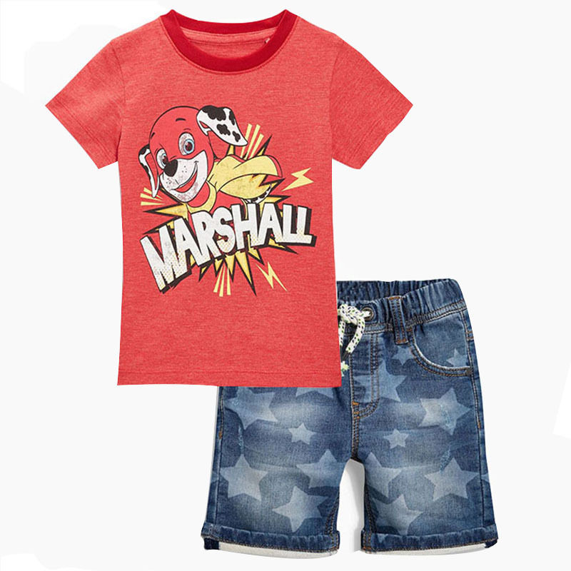 Boy Summer Boy Clothing Baby Full Cotton Short Sleeve T-shirt Shorts 2 Pieces Suit Soft Denim Stars Puppy Half Sleeve New