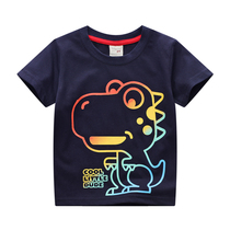 Boys pure cotton short - sleeved T - shirt 2022 new childrens clothing baby half - sleeve change cartoon dinosaur handsome coat