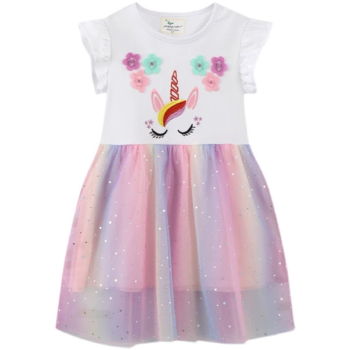 Хлопковое платье, юбка, детская летняя одежда, футболка, наряд маленькой принцессы, из фатина