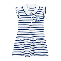 Kindergarten baby lapel polo skirt dress girl baby cotton dress striped navy small flying shoulder