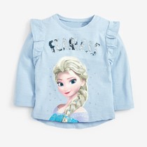 Foreign trade childrens clothing girl small flying shoulder long sleeve T-shirt cotton Light Blue Base shirt baby baby love sand princess coat