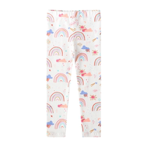 Girls summer and autumn thin cotton leggings White full print rainbow pants slim important European and American style wear pants