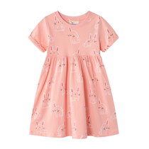 Girls dress 2021 new summer children cotton short sleeve rabbit casual T-shirt skirt 1-2 year old baby