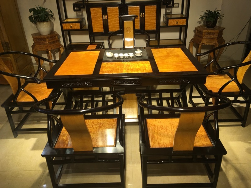 Vàng nanmu lá lớn 桢 nan bàn trà bảy bộ bàn cà phê bàn ​​trà cổ điển đồ nội thất xiaoye 桢 nan nhà máy trực tiếp - Bộ đồ nội thất mẫu kệ tivi đẹp