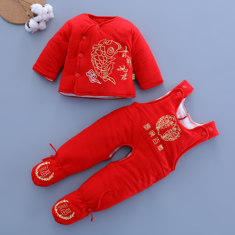 Newborn baby big red cotton bag foot suit 0-3 months pig baby thick red cotton padded clothes cotton trousers newborn newborn