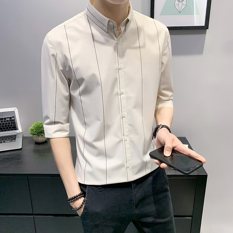 Summer Leisure Free Ironing Shirt Men's Body 70% Sleeves Short Sleeve 50% Sleeves Superior Feel Men Business 50% Sleeve Shirt