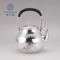 Shes blue sterling silver pot pure handmade silver teapot siting relief silver bubble teapot kettle home kung fu tea