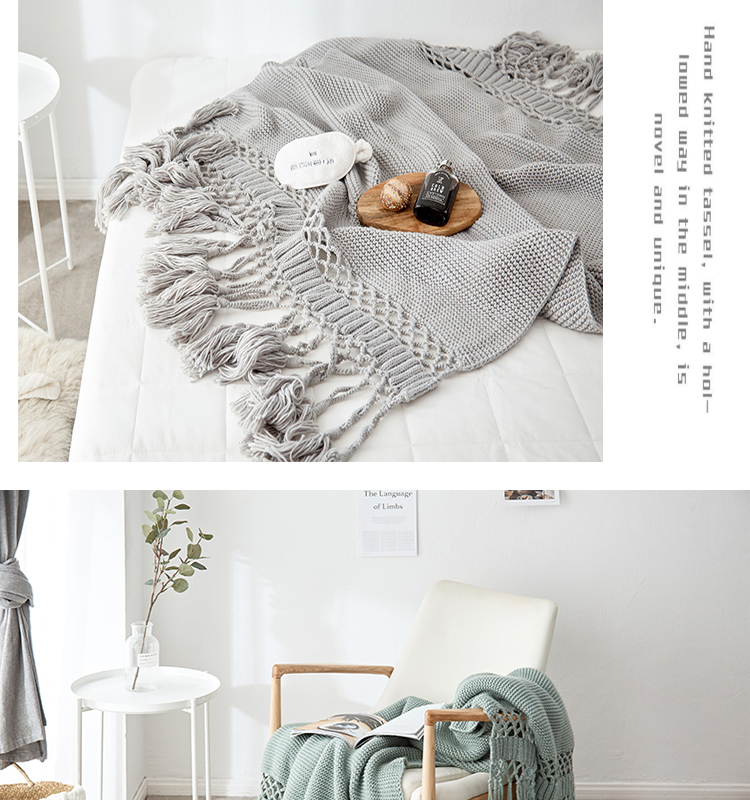 chăn tay dệt kim American chăn sofa đạo cụ trang bìa bức ảnh rỗng tua chăn thú chăn mền chăn trí - Ném / Chăn mền nỉ nhung