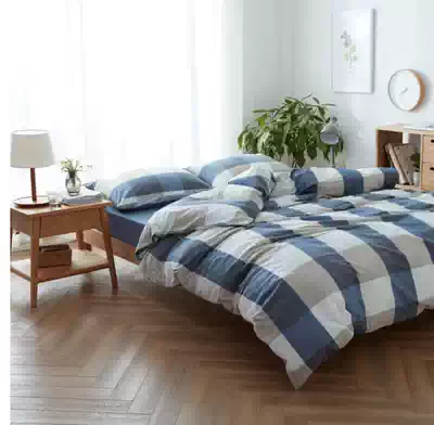 Cotton bedding four-piece Nordic cotton plaid quilt cover sheets student dormitory three-piece bed hats