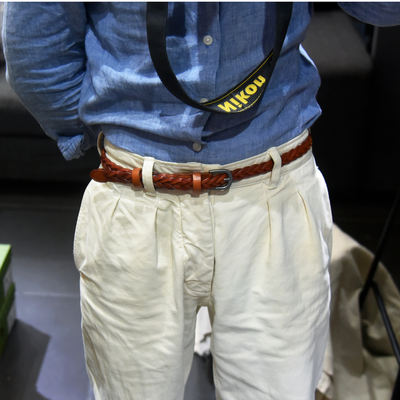 Yugu ® tanned cowhide woven belt for men and women, casual pin buckle gentleman's outfit, fine size, 1.8cm