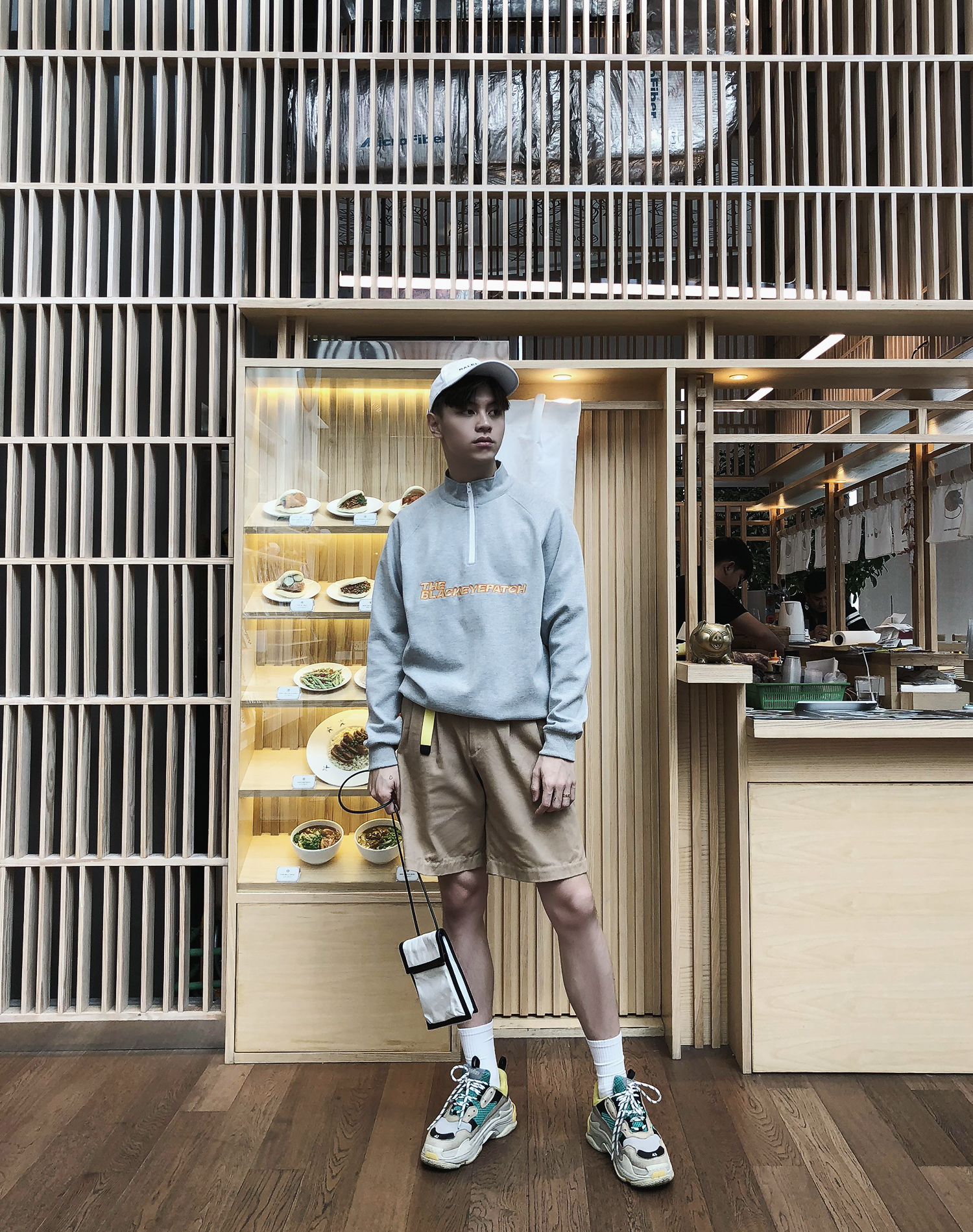 Tide thương hiệu Hồng Kông hương vị sương mù màu xám 嘻 ha tương phản màu thêu vài mô hình khâu nửa cao cổ áo dây kéo giản dị áo len nam ao khoac hoodie